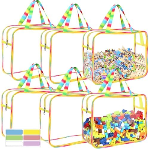 6 Packs Large Toy Storage Bags with Labels, Reusable Clear PVC Board Game Storage, Travel Waterproof Organizer Bags with Zipper Large Capacity (Gradient Color) by OPELETNNT