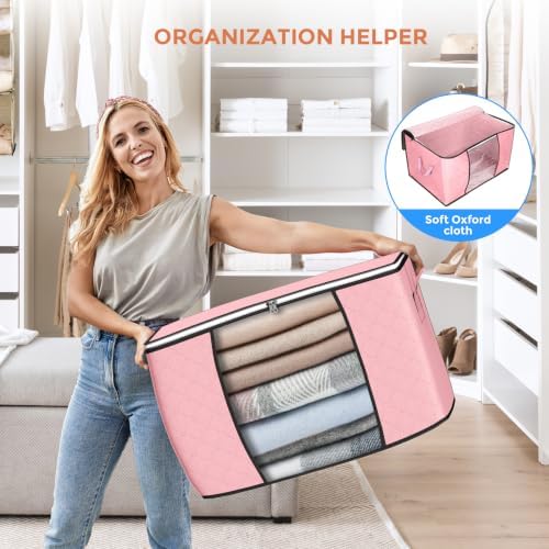90L Large Storage Bags, 4 Pack Clothes Storage Bins Closet Organizers - Image 6