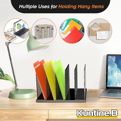 Kuntine.B Desk File Organizer Upright Mesh Desktop Organizer File Sorter Office Organization File Holder for Home, Office & Classroom (Black, 2 Pack 5-Section) - Image 2