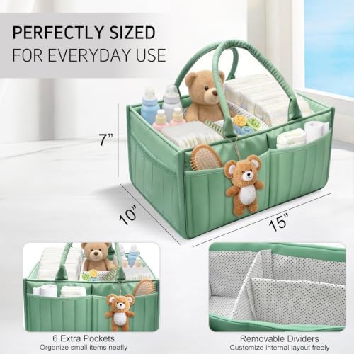 2-Pack Baby Diaper Caddy Organizer, Green - Image 2