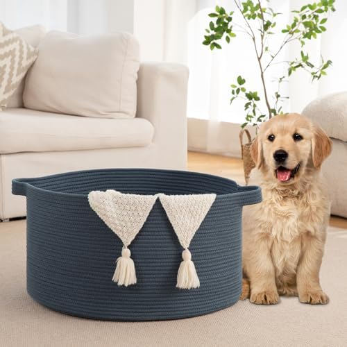 OIAHOMY 90L Extra Large Blanket Basket - Decorative Cotton Rope Storage Basket for Bedroom, Living Room & Nursery - Woven Laundry Hamper for Organizing Blankets, Clothes & Toys - Blue - Image 5