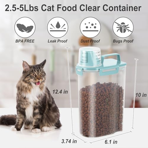 Dog Cat Food Storage Container with Cup (Light Blue, 2.5L (2 pack)) - Image 2