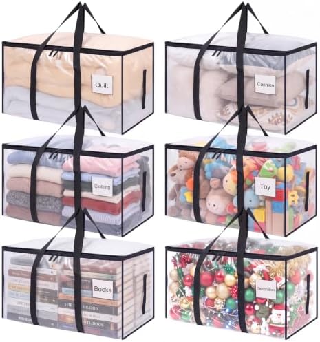 6 Pack 93L Extra Large Heavy Duty Clear Moving Bags 200LBS, Black Edges by Dntorx