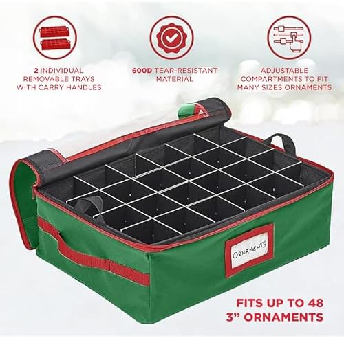 HOLDN’ STORAGE Christmas Ornament Storage Box with Dividers - Fits 48-3” Ornaments, 2 Removable Trays, Durable & Space-Saving, Clear Top Lid, Fits Underbed, Green - Image 6