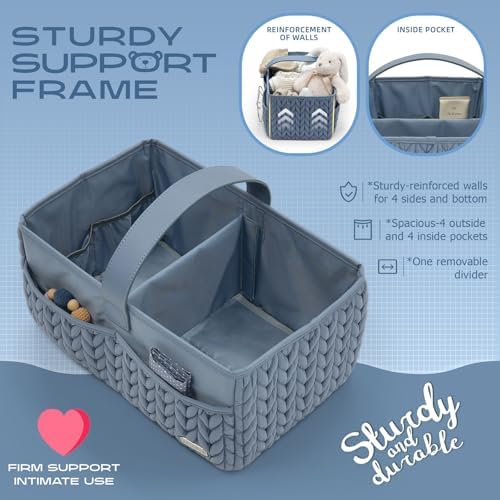 Luxurious Baby Diaper Caddy, Nursery Storage Basket for Newborn Essentials, Travel Baby Basket for Diapers Baby Wipes, Organizer Tote Bag Storage Bin, Baby Shower Gifts(ash blue) - Image 3