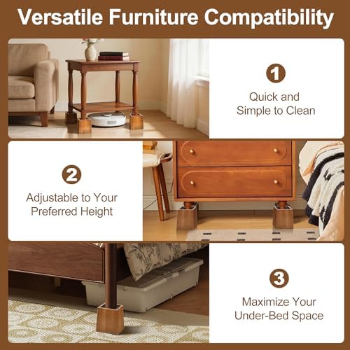 Wooden Bed Risers 5 Inch Heavy Duty, Support 2500 lbs, Brown - Image 4