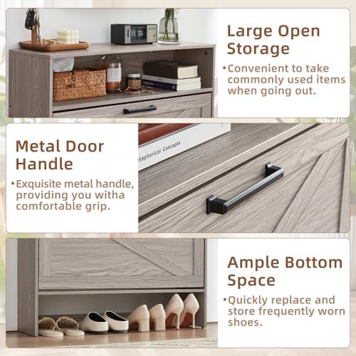 RWYHG Shoe Cabinet with 2 Flip Drawers, Narrow Entryway Organizer,Grey - Image 4