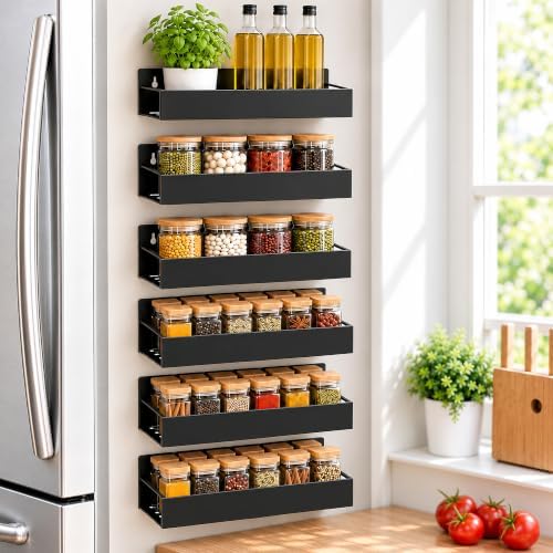 SMRCAD 6 Pack Metal Magnetic Spice Rack for fridge, Heavy Duty by SMRCAD