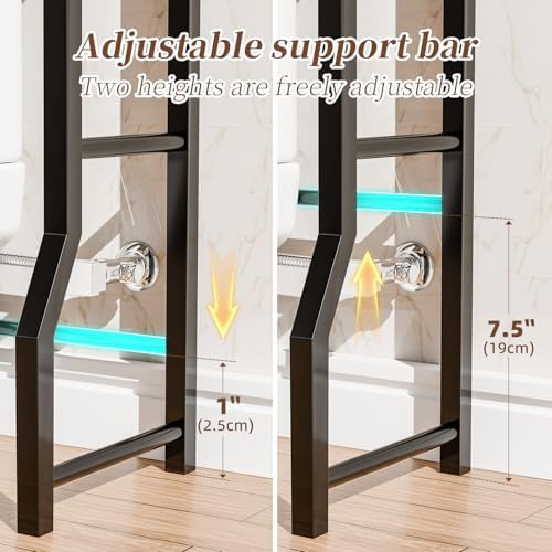 Simple Trending 4 Tier Over The Toilet Storage with Drawers, Heavy Duty Bathroom Stand Organizer Metal Shelves for Laundry, Black - Image 3
