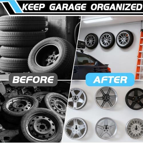 4 Pcs Tire Wall Hooks, Heavy Duty Garage Storage System, Strength Steel Tyre Rack for Car, SUV, Motorcycle Tires, Ladders & Chairs (12.2Inch) - Image 4