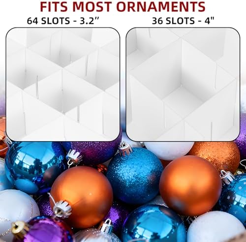 inin Christmas Ornament Storage Box with Adjustable Dividers,Christmas Ornaments Organizer with Zippered Top,Storage Container Bin for Holiday Decorations(64 Ball, Gray, Without Tray) - Image 3
