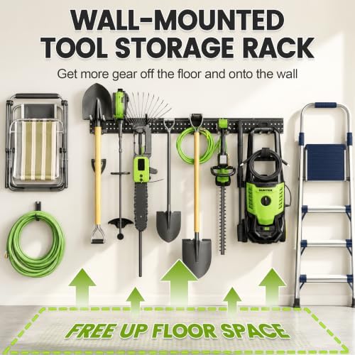 Garage Tool Organizer Wall Mount, 49.5 Inch Heavy Duty Garage Organization System with 10 Adjustable Hooks, Garden Tool Storage Rack for Garage, Yard & Shed, Holds Up to 400 lbs - Image 5