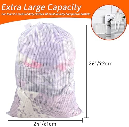 Polecasa 2 Pack Heavy Duty Diamond Large Mesh Laundry Bag, 24x36", White - Image 3