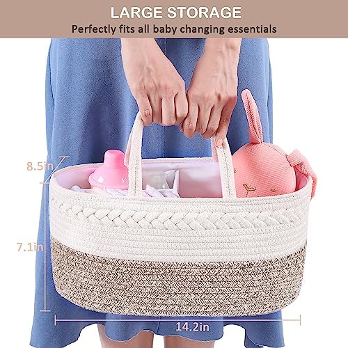 ABenkle Diaper Caddy Organizer, Boho Rustic Cotton Rope Nursery Baby Basket, Changing Table Organizer for Baby Diaper Storage and Baby Shower - Image 3