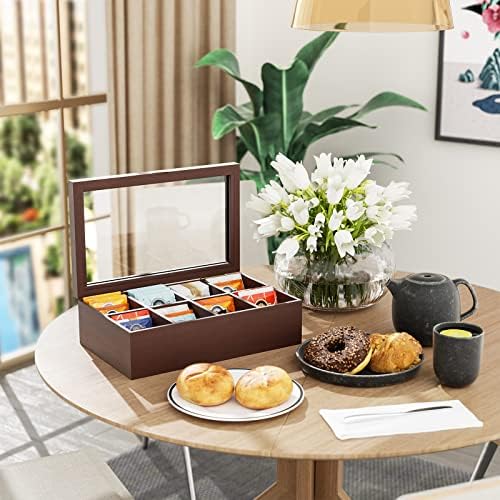 Alsonerbay Wooden Tea Box Organizer with Lid & 8-Compartment, Walnut - Image 4