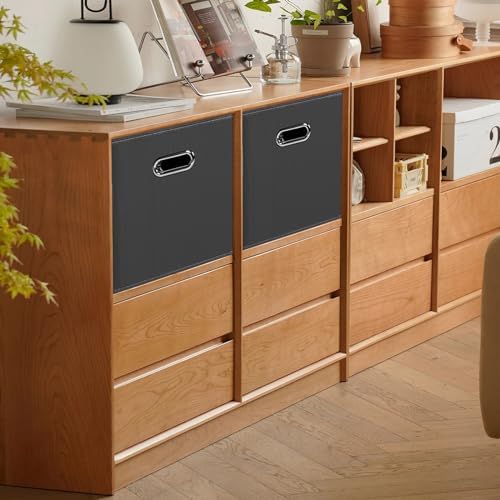 Black Foldable Storage Cubes Bins, Fabric Storage Box Cubes Organizer Baskets with Dual Handles for Home Organizer,Set of 6,(Gray) - Image 5
