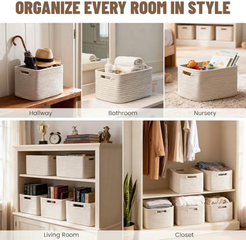 5 Pack Woven Storage Baskets, Decorative Storage Bins for Organizing - Image 4