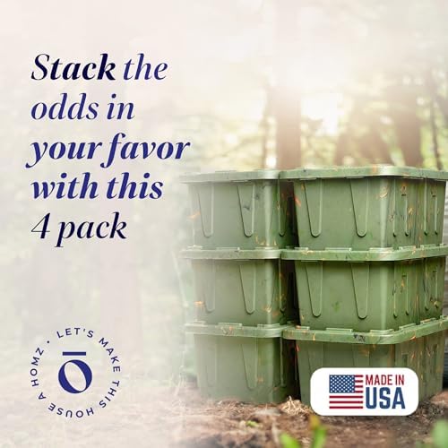 HOMZ Durabilt Plastic Storage Bins with Lids, 27 Gal, Green Camo, 4 Pack - Image 2