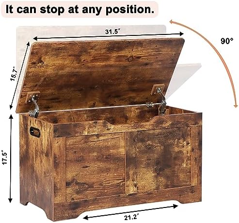 Timberer 31.5" Storage Chest, Wooden Storage Bench, Lift Top Toy Chest - Image 3