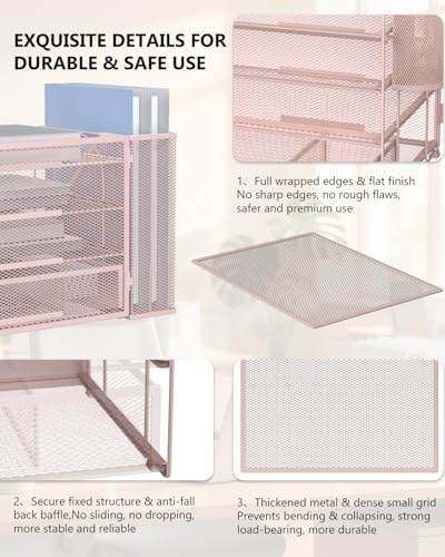 WALI Desk File Organizer, 4 Tier Desktop Paper Letter Tray Organizer with Drawer and 2 Pen Holders, Office Desk Accessories & Workspace Organizers for Office, Home Supplies(DO005DH-P), 1 Pack, Pink - Image 5