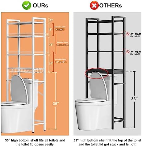 Kalrin Over-The-Toilet Storage Rack, 4-Tier Bathroom Organizer Shelf Over Toilet with Adjustable Shelf and Basket, Freestanding Space Saver Bathroom Shelves Above Toilet for Room (Pure White) - Image 2