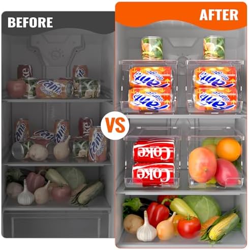 SCAVATA 2 Pack Soda Can Organizer for Refrigerator, Stackable Canned Food Pop Cans Container Can Holder Dispenser with Lid for Fridge Rack Freezer, Clear Storage Bins-Holds 12 Cans Each (Clear) - Image 6