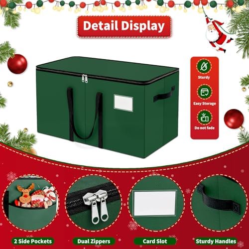 Christmas Ornament Storage Box, 8 Individual Trays with Handles, Green - Image 3