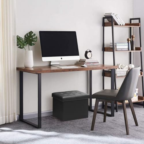 Bsketa Storage Ottoman Bench,17 Inch Folding Leather Foot Rest Stool, Black - Image 7