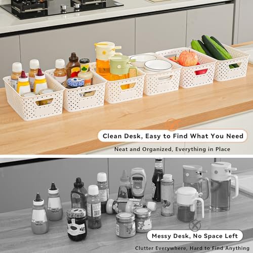 12 Pack Plastic Storage Baskets for Organizing, Storage Baskets for Shelves with Handles, Small Storage Bins with Labels, Classroom Storage Organization for Cabinet,Closet, Office - Image 4