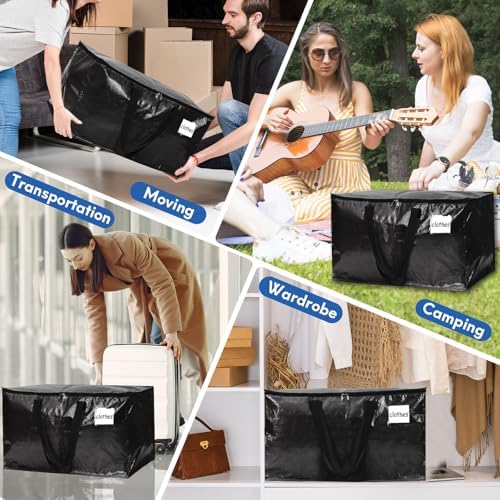 2-Pack Extra-Large Heavy-Duty Storage Totes with Reinforced Handles, Durable Zippers & Waterproof Material — Perfect for Space-Saving, Moving, Shipping and Travel (Black) - Image 6
