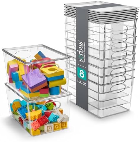 Sorbus Clear Toy Storage Bins with Lids, Stackable (Large, 8 Pack) by Sorbus