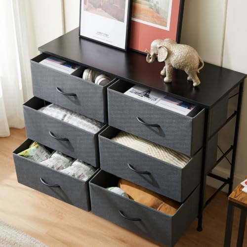 DUMOS 6 Drawer Dresser for Bedroom, Wide Storage Chest of Drawers Cabinet - Image 2