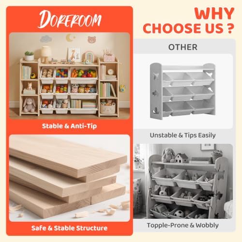 DOREROOM Toy Storage Organizer with Bookshelf, 6 Shelves/9 Toy Bins/6 Hooks - Image 6