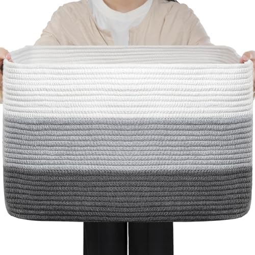 Optish 95L Large Woven Blanket Basket, Storage Basket with Handles, Grey by Optish
