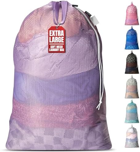 Handy Laundry XL Heavy Duty Mesh Laundry Bag 24x36 in, Drawstring Purple by Handy+Laundry