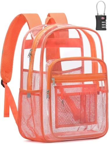 Heavy Duty Clear Backpack With TSA Lock, 18 Inch Large Clear Bookbag by QOECI