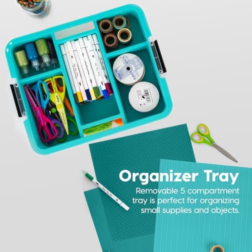 IRIS USA 18 Quart Craft Storage Organizer with Teal Removable Tray - Image 3