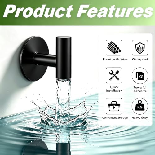Self-Adhesive Coat Hooks, Stainless Steel Heavy Duty Wall Hooks, Towel Hooks for Hanging Robes, Aprons, Coats and Hats in Bathrooms,Kitchens and Hotels(2 Pack, Black) - Image 5