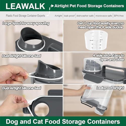 LEAWALK Cat Dog Pet Food Storage Container 5-7Lbs BPA-free (Dark Gray, 5L-1pack) - Image 3