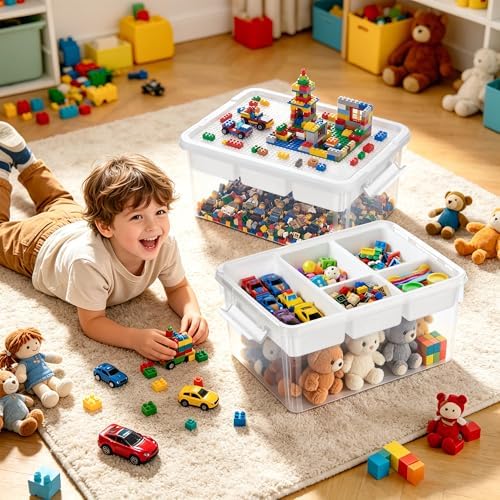 Citylife 17QT 2-Pack Toy Organizer Craft Storage Buildable Lid Movable Tray - Image 2