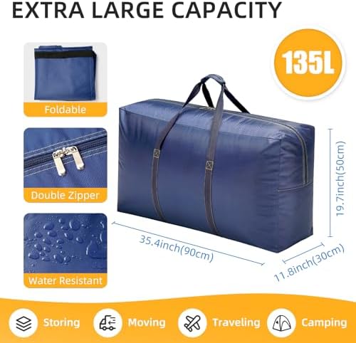 Extra Large travel duffel bag with Strong Handles, 135L Waterproof duffel bag, Durable Zippers, Extra Large Storage Totes for Space Saving and Moving Supplies, Blue - Image 2