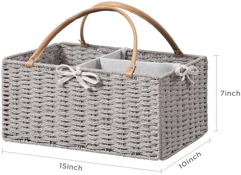 HBlife Large Baby Diaper Caddy Organizer, Paper Rope Storage Baskets Nursery Bin with Removable Divider, Portable Car Organizer for Diapers, Baby Shower Gifts, Newborn Essentials Must Haves - Image 2