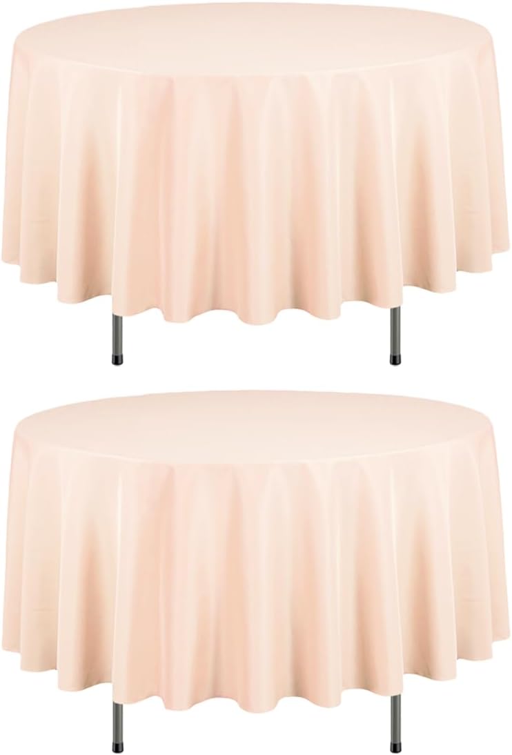 LTC LINENS 2 Pack 90 Inch Round Tablecloth Peach - Wrinkle Resistant Table Cloth for Round Table -Washable Polyester Fabric Table Cover for Wedding, Party