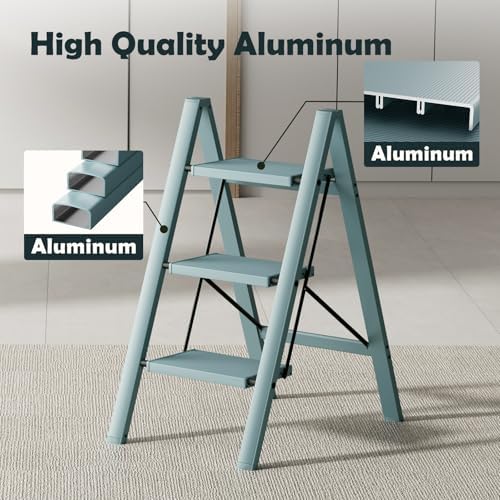 Taranta 3 Step Stool Foldable,Aluminum Step Ladder-Serene Blue - Image 3