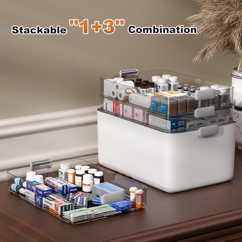 MOPUP 4-Tier Medicine Craft,Sewing,Art,Organizer Storage,Portable Latch Bin with Lid and Leather Handle,Pill Bottle, First Aid,Multipurpose Organizer with Removable Tray,A Household Essential - Image 4