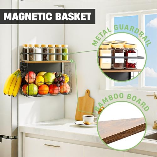 Haotao Magnetic Shelf for Fridge With Wood Lid,Fruit Vegetable Potato & Onion Organizers Storage Basket Bins For Refrigerator Kitchen Countertop Container - Image 3
