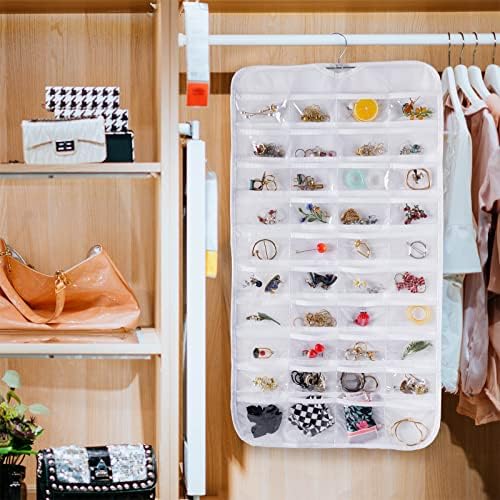 Bloss Hanging Jewelry Organizer With 80 Pockets Double-Side Dating Gifts Jewelry Storage Hanger For Accessories Jewelry Earring Holder Storage for Closet,Wall, Door, Travel-White - Image 4