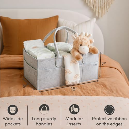 PUTSKA Baby Diaper Caddy Organizer, Felt Nursery Basket, Gray, Large - Image 4