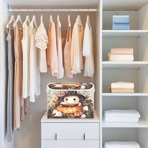 Ghost Wearing Witch Hat Storage Bins with Lids and Carrying Handle,Foldable Storage Boxes Organizer Containers Baskets Cube with Cover for Home Bedroom Closet Office - Image 6