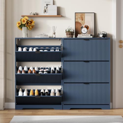 HUANLEGO Shoe Cabinet Storage for Entryway with 3 Flip Drawers, Blue - Image 3